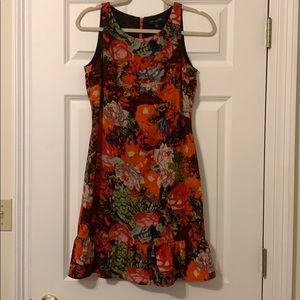 NWT Red and orange floral dress with ruffle hem